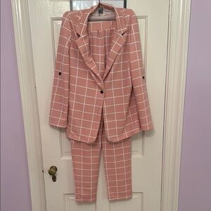 SHEIN Pink & White Plaid Blazer and Pant Set. Size XS/2.